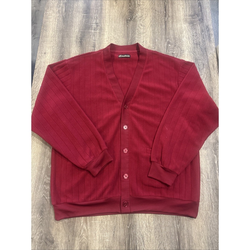 Vintage HABAND Cardigan Sweater Red Knit Grandpa Button Up Men's Size XL